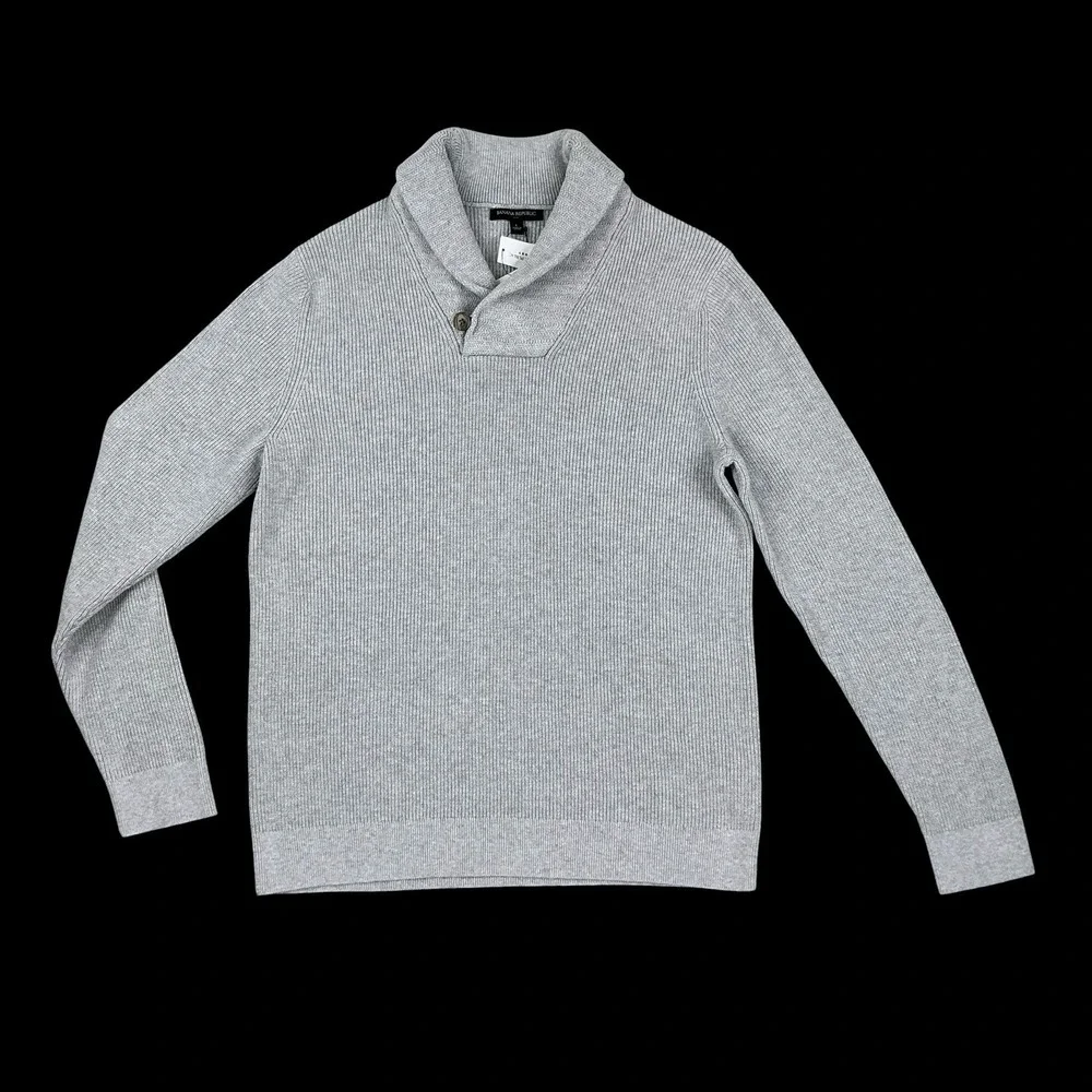 Banana Republic Sweater Men Large Gray Shawl Collar Pullover Long Sleeve NWT
